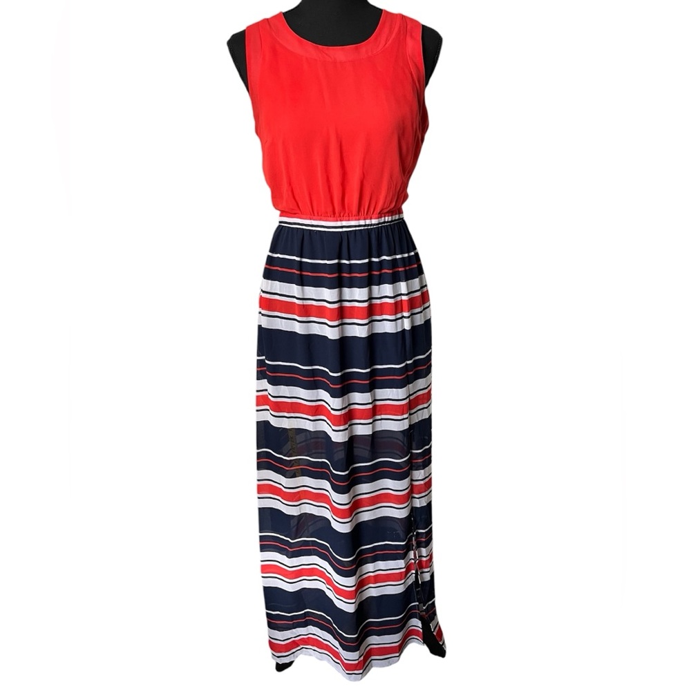 Heart Soul Sleeveless Striped Maxi Dress - Size XS (Red/Navy/White)